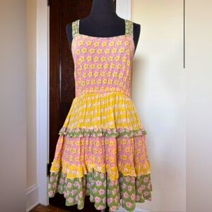 Tiered Floral Sundress in Pink, Yellow & Green Crop Top & Maxi Dress Set Size L
